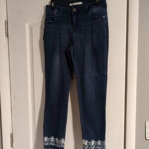 Stylish Blue Ankle Jeans with White Detailing
